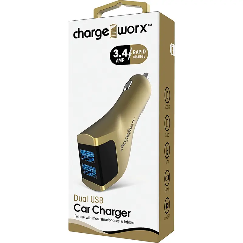 Dual Usb Rapid Car Charger, Gold 1