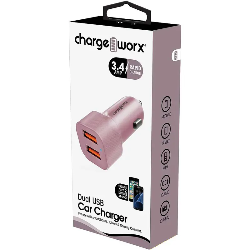 Dual Usb Rapid Car Charger, Rose Gold 1
