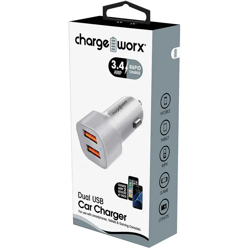 Dual Usb Rapid Car Charger, Silver 1