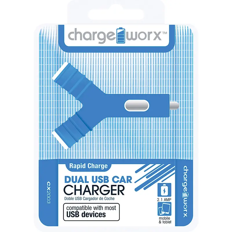 Dual Usb"Y" Shaped Car Charger, Blue 1