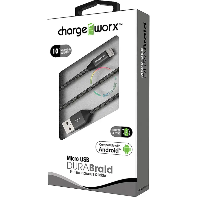 Dura Braid 10Ft Micro Usb  Sync & Charge Cable, Black 1
