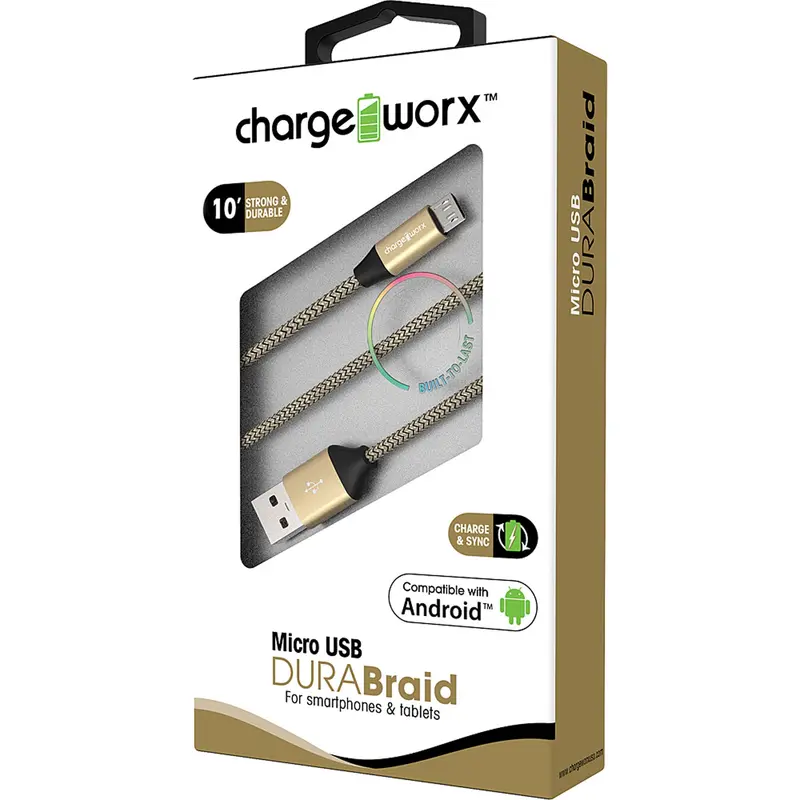 "Dura" Braid 10Ft Micro Usb  Sync & Charge Cable, Gold 1