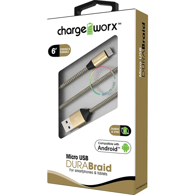 "Dura" Braid 6Ft Micro Usb  Sync & Charge Cable, Gold 1