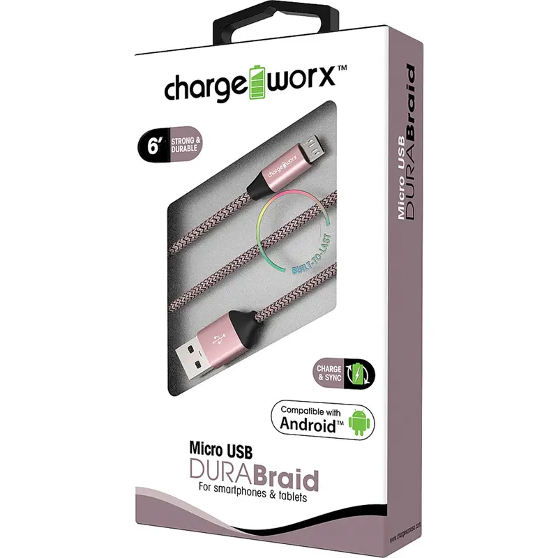 Dura Braid 6Ft Micro Usb  Sync & Charge Cable, Rose Gold 1