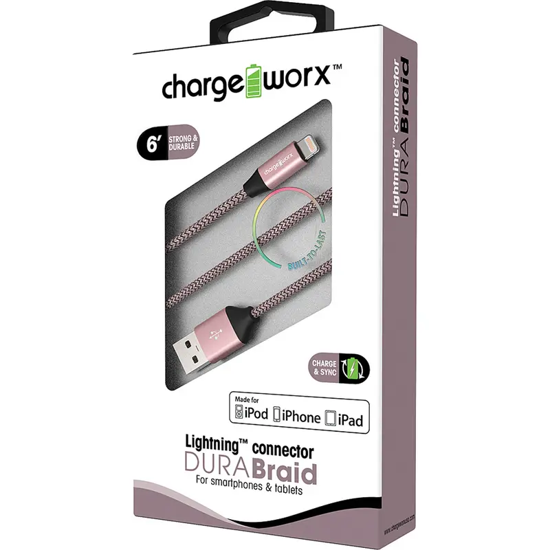 "Dura" Braid Metal 6Ft Lightning  Sync & Charge Cable, Rose Gold 1