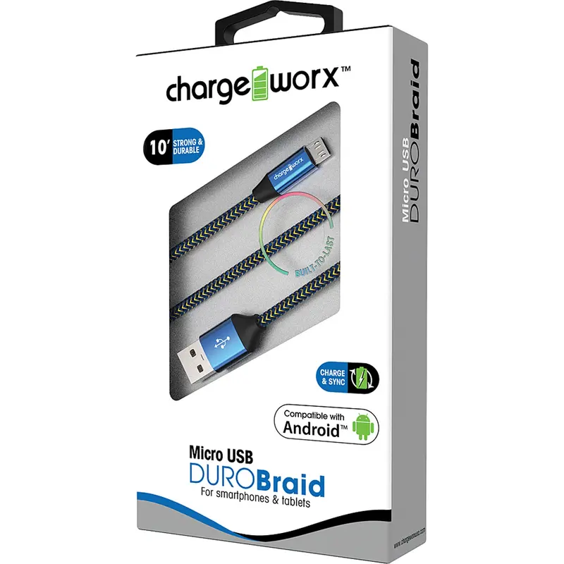 "Duro" Braid 10Ft Micro Usb  Sync & Charge Cable, Blue 1