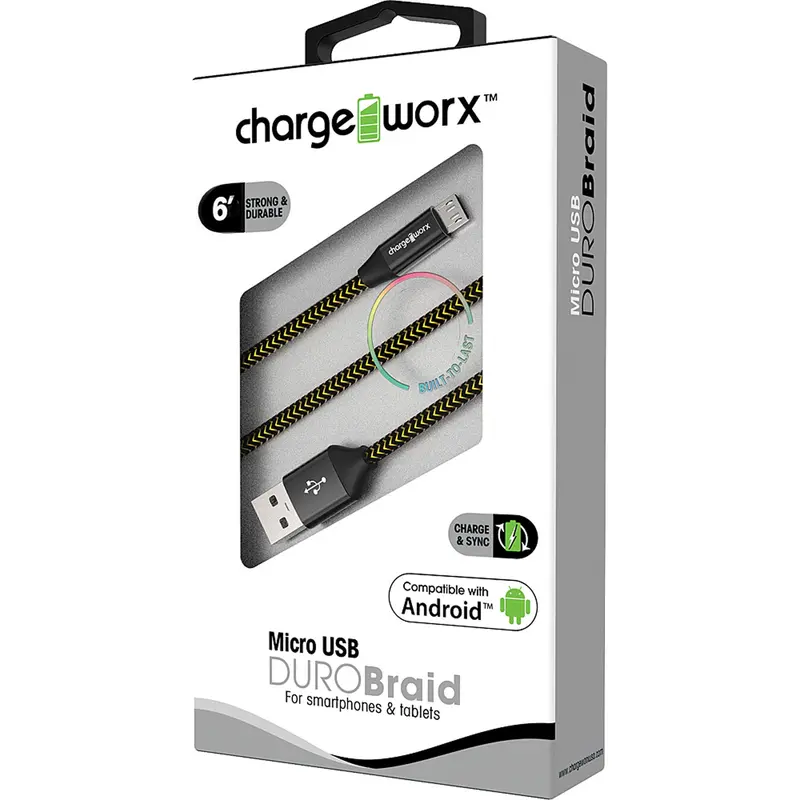"Duro" Braid 6Ft Micro Usb  Sync & Charge Cable, Black 1