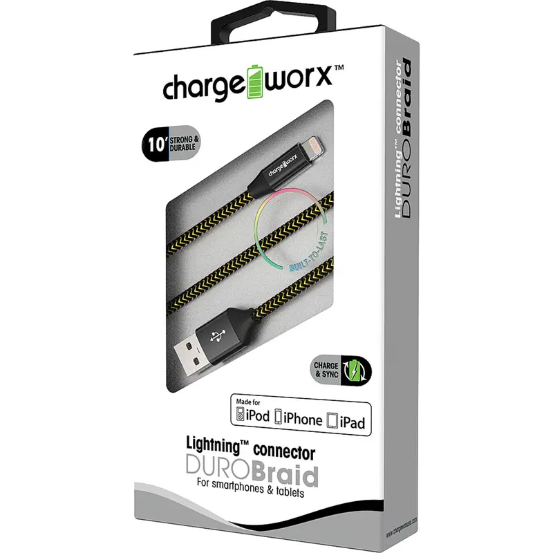 "Duro" Braid Metal 10Ft Lightning  Sync & Charge Cable, Black 1