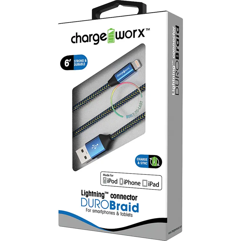 "Duro" Braid Metal 6Ft Lightning  Sync & Charge Cable, Blue 1