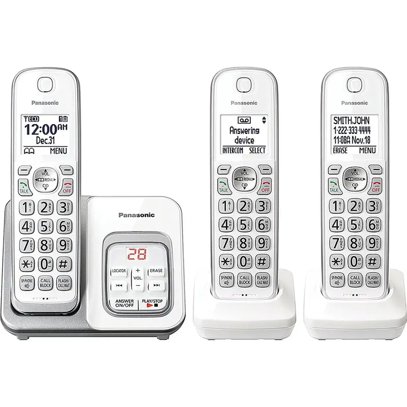 Expandable Cordless Phone With Call Block And Answering Machine, 3 Handsets 1