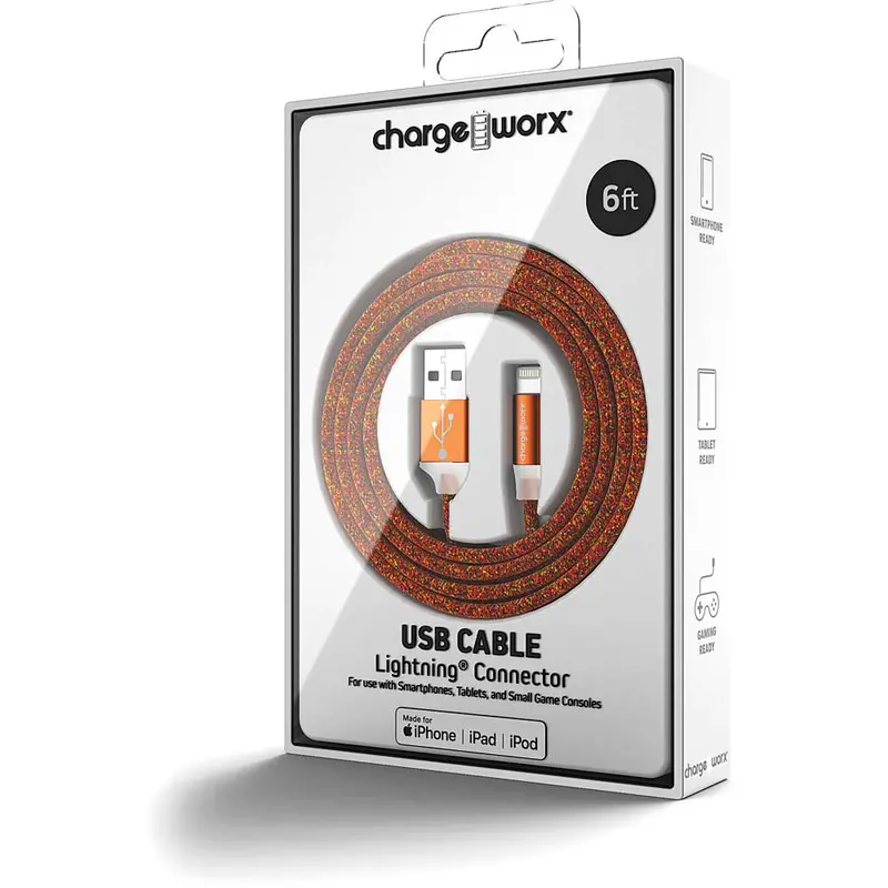 Flexknit 6 Ft Lightning Cable, Orange 1