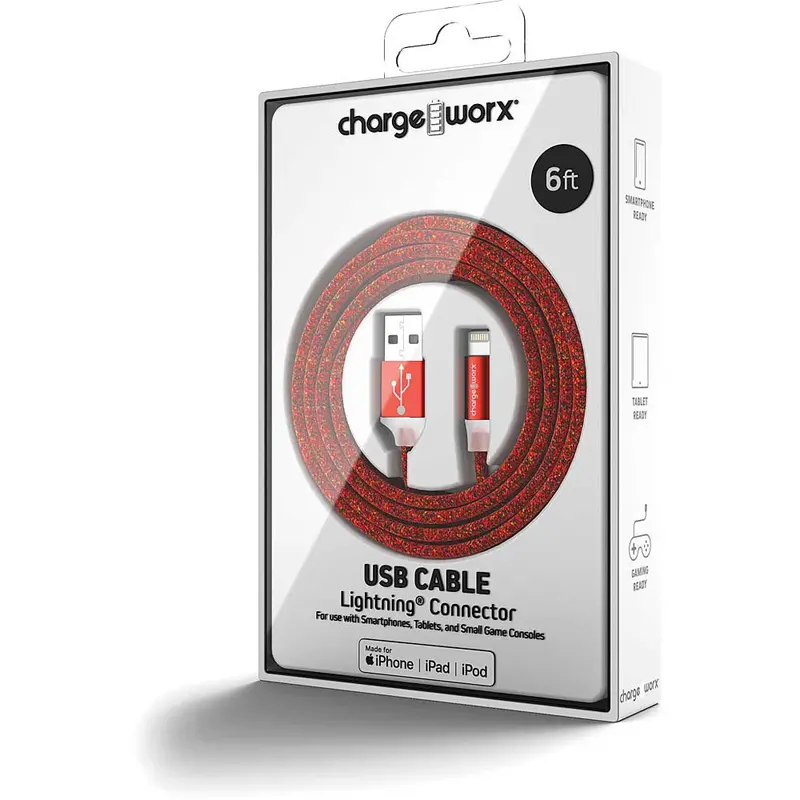 Flexknit 6 Ft Lightning Cable, Red 1