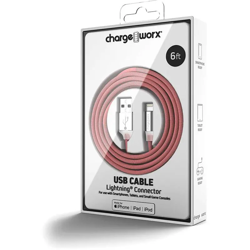 Flexknit 6 Ft Lightning Cable, Red/White 1