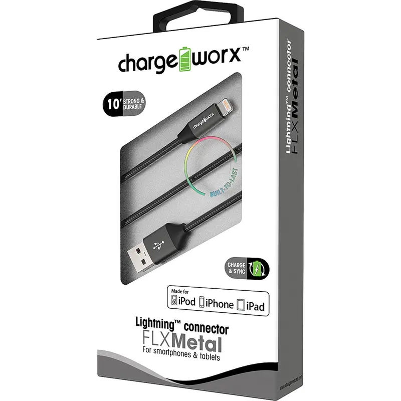 "Flx" Metal 10Ft Lightning  Sync & Charge Cable, Black 1