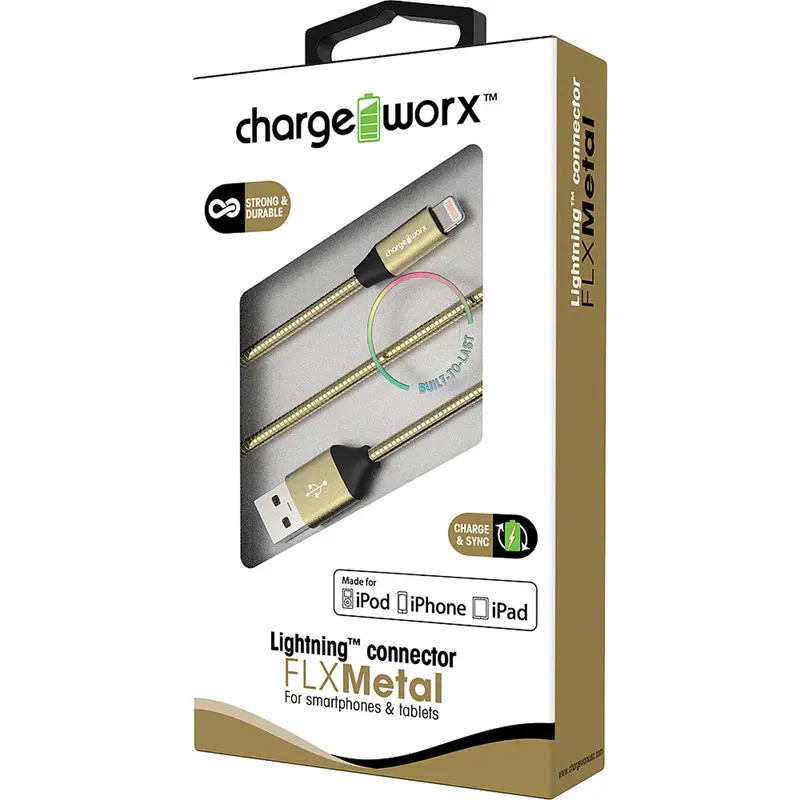 "Flx" Metal 3Ft Lightning  Sync & Charge Cable, Gold 1