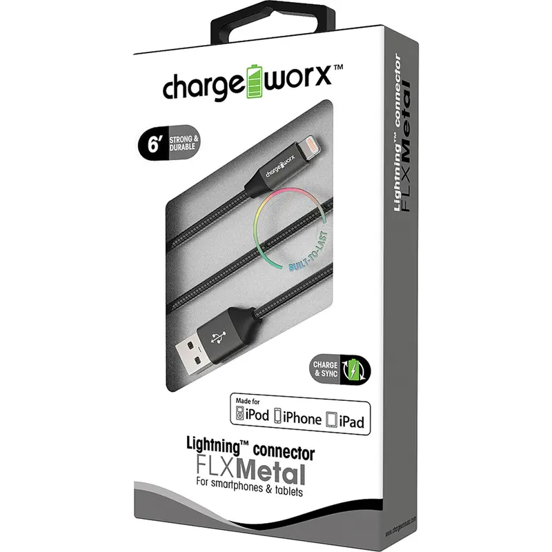 "Flx" Metal 6Ft Lightning  Sync & Charge Cable, Black 1
