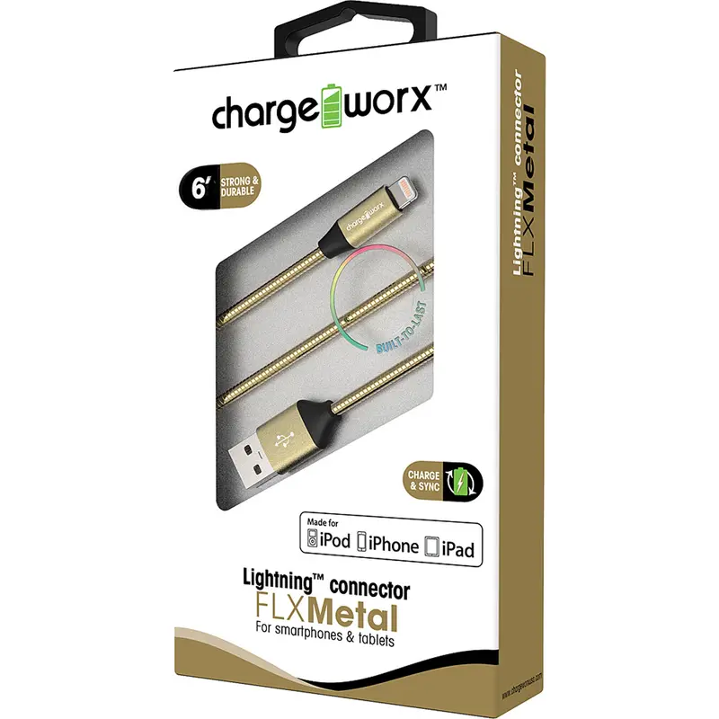 "Flx" Metal 6Ft Lightning  Sync & Charge Cable, Gold 1