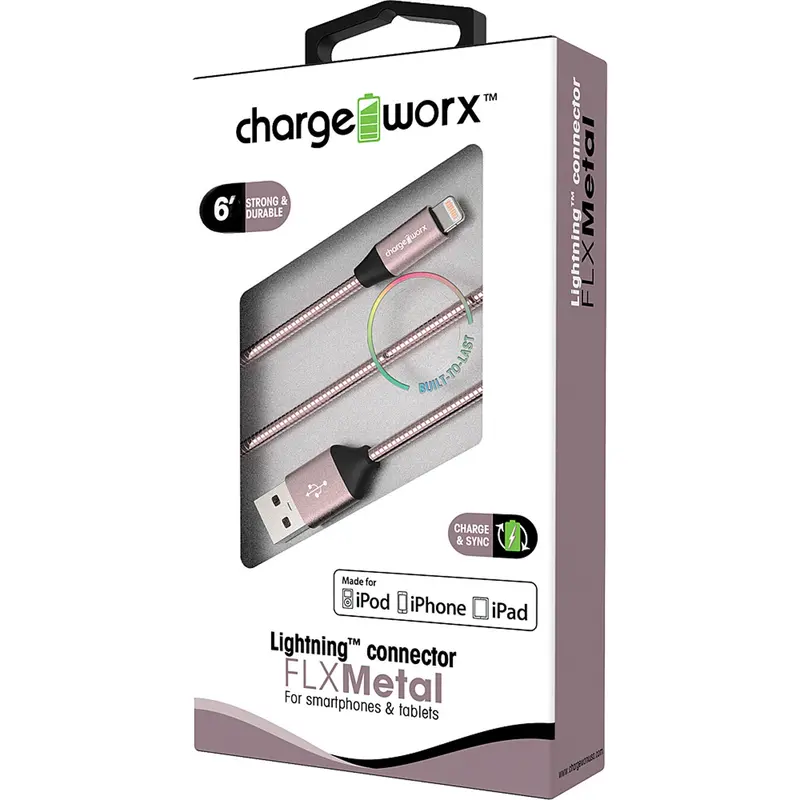"Flx" Metal 6Ft Lightning  Sync & Charge Cable, Rose Gold 1