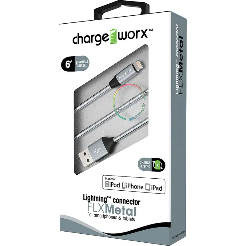 "Flx" Metal 6Ft Lightning  Sync & Charge Cable, Silver 1