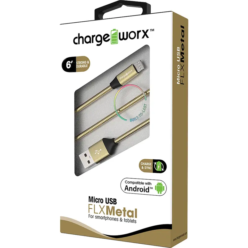 "Flx" Metal 6Ft Micro Usb  Sync & Charge Cable, Gold 1