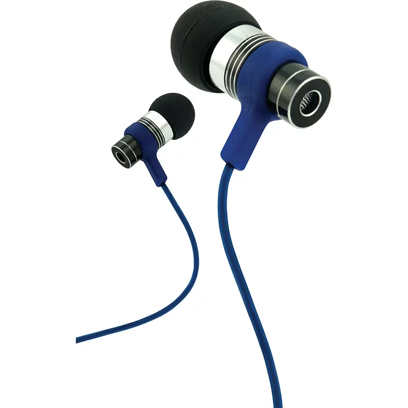 Fusion  Tangle Free Cable Metal Stereo Earbuds W/Mic, Blue 1