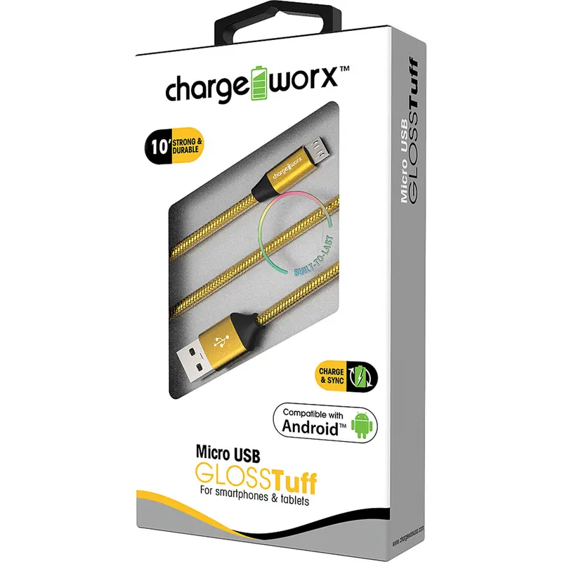 "Gloss" Tuff 10Ft Micro Usb  Sync & Charge Cable, Gold 1