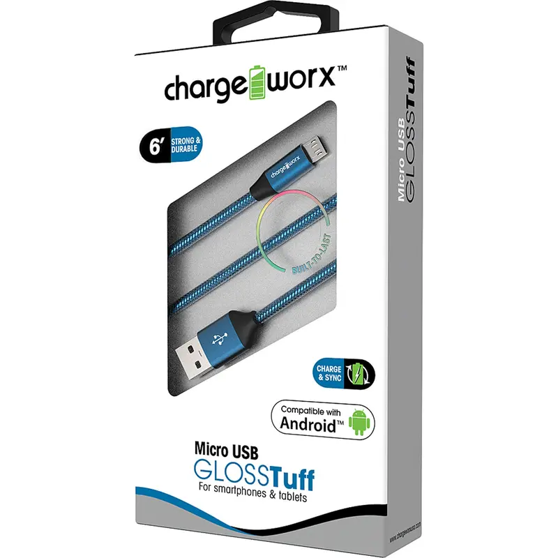 "Gloss" Tuff 6Ft Micro Usb  Sync & Charge Cable, Blue 1