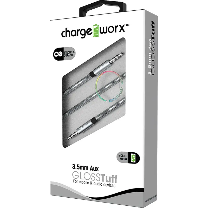 "Gloss" Tuff Aux Audio Cable, Silver 1