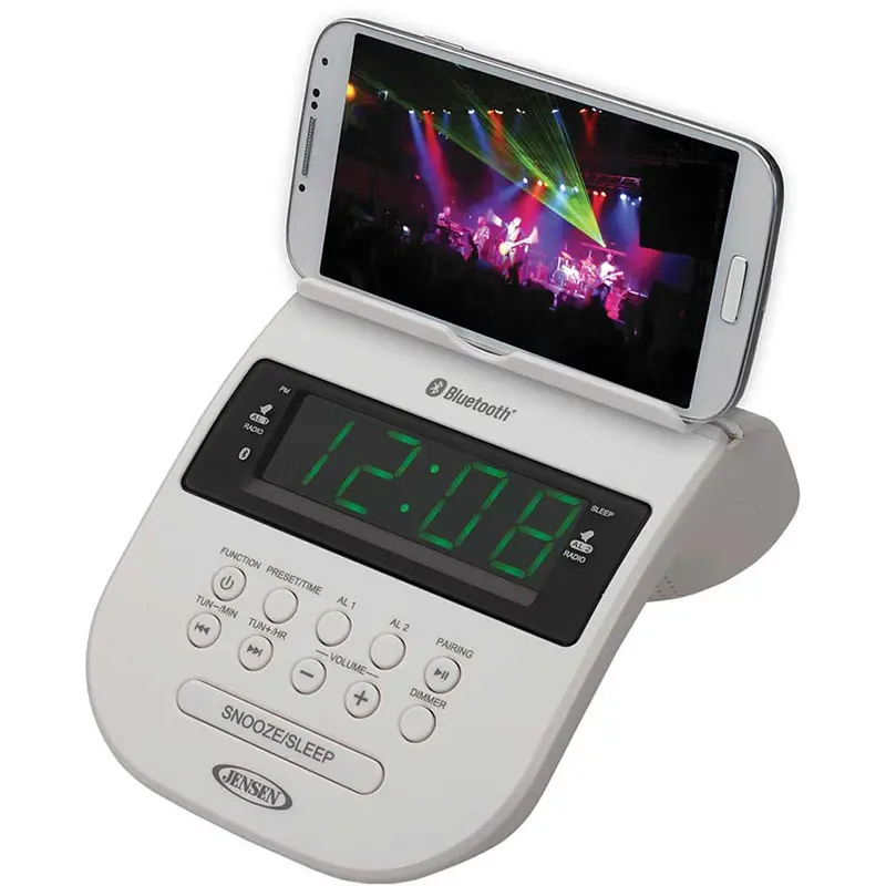 Jcr295w Bluetooth Clock Radio W/ Cellphone Holder, White 1