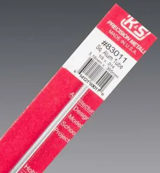 K&S Engineering 1/8"X12" Square Aluminum Tube .014 Wall (1) 1