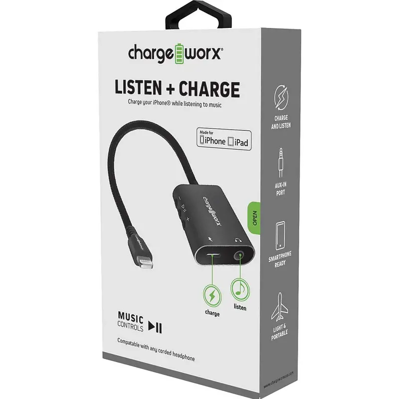Lightning Aux Adaptor Charging Cable, Black 1