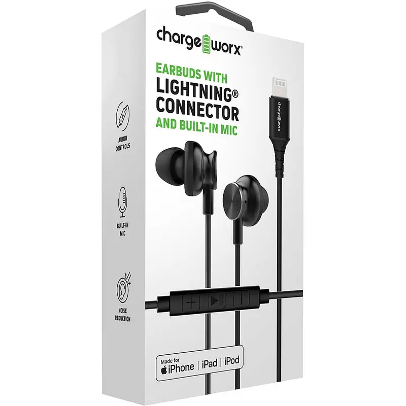 Lightning Earbuds With Built In Mic, Black 1