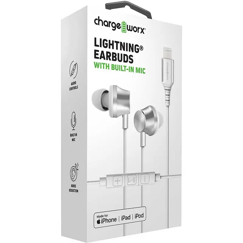Lightning Earbuds With Built In Mic, Silver 1