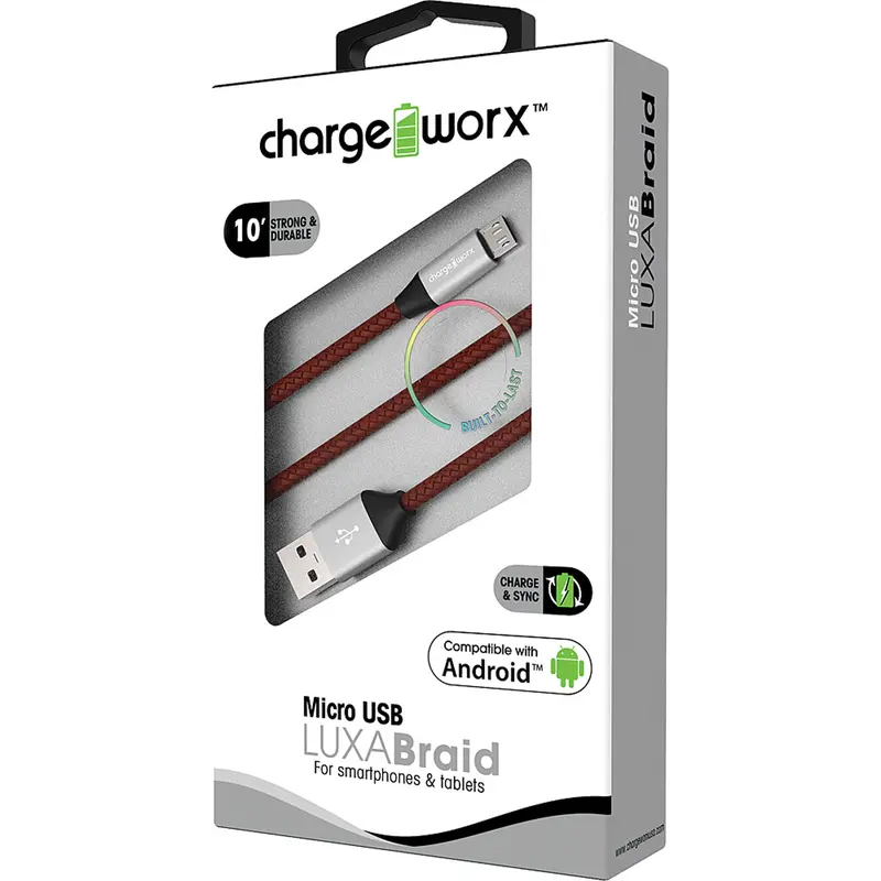 "Luxa" Braid 10Ft Micro Usb  Sync & Charge Cable, Brown 1