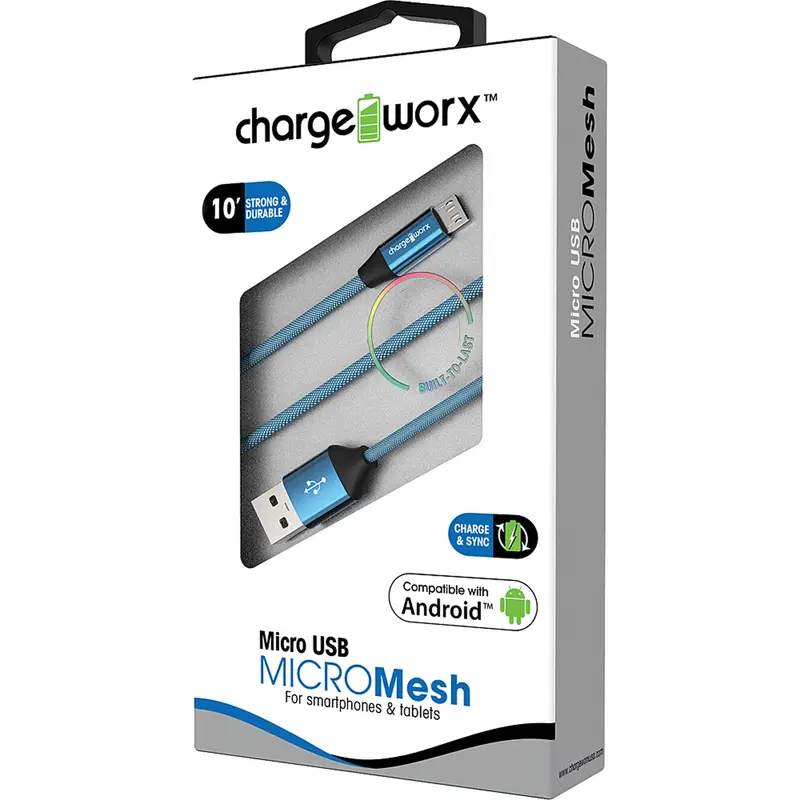 "Micro" Mesh 10Ft Micro Usb  Sync & Charge Cable, Blue 1