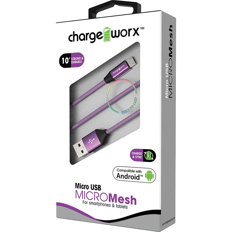 "Micro" Mesh 10Ft Micro Usb  Sync & Charge Cable, Violet 1