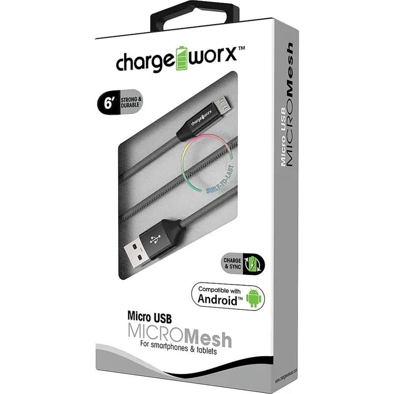 "Micro" Mesh 6Ft Micro Usb  Sync & Charge Cable, Black 1