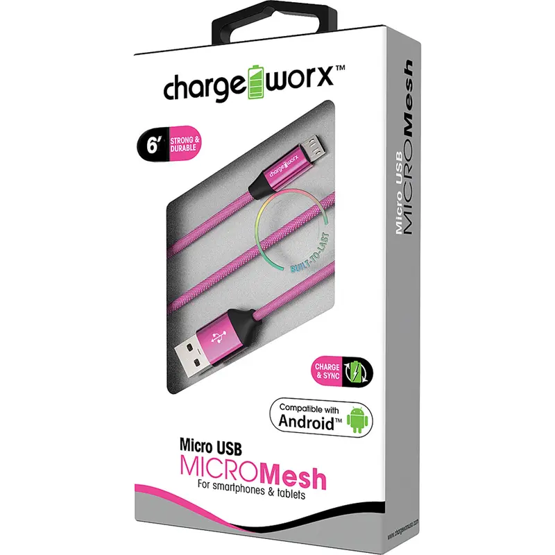 "Micro" Mesh 6Ft Micro Usb  Sync & Charge Cable, Pink 1