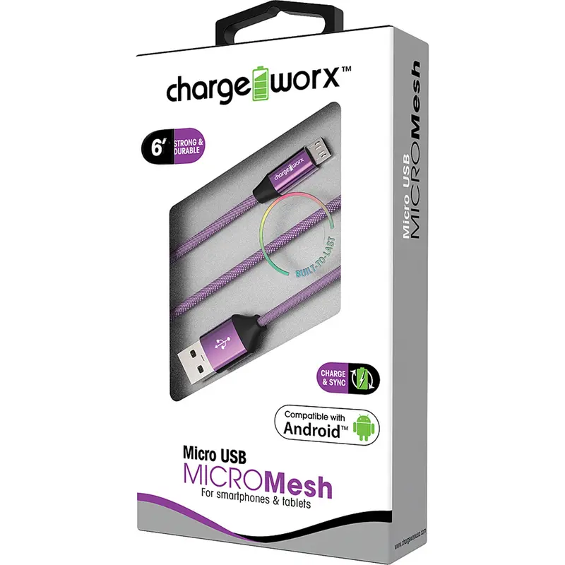 "Micro" Mesh 6Ft Micro Usb  Sync & Charge Cable, Violet 1