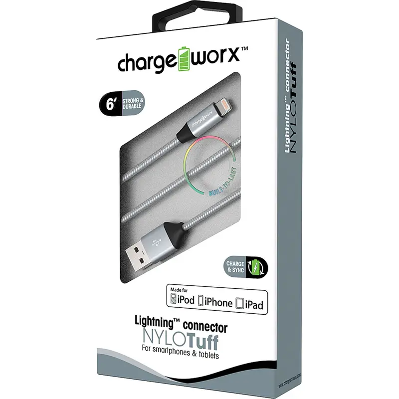 "Nulo" Tuff 6Ft Lightning  Sync & Charge Cable, Silver 1