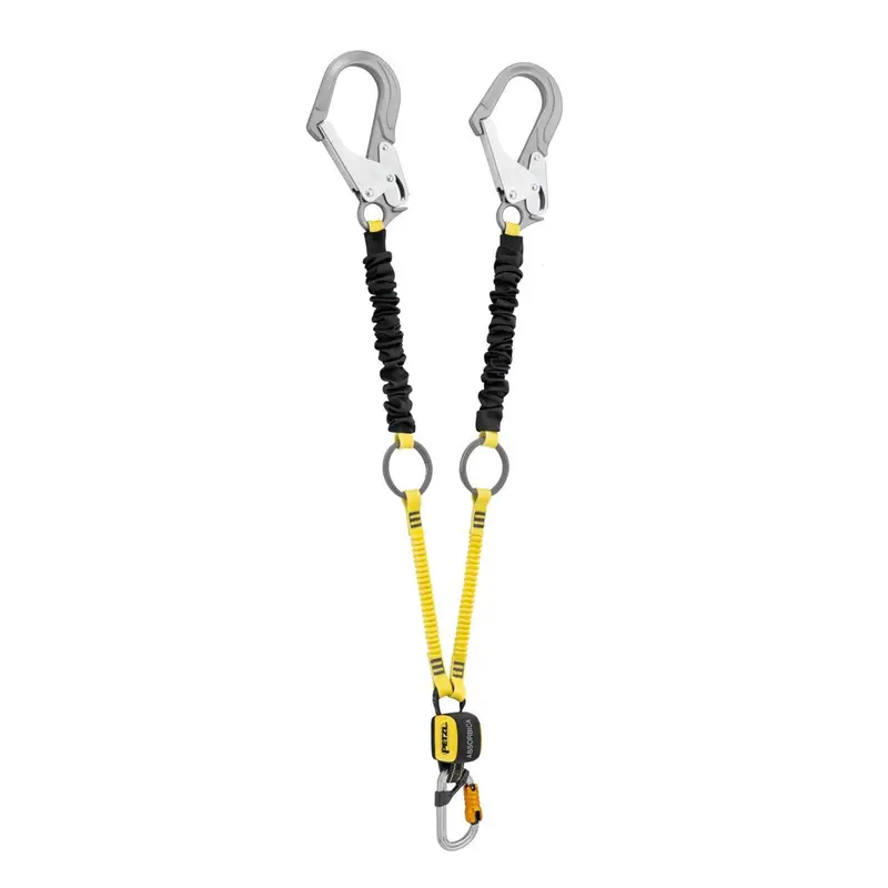 Petzl L015bb Absorbica®-Y Tie-Back Mgo Fall Arrest Twin Lanyard, Black/Yellow - 1.8M 1