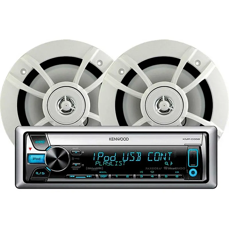 Pkg-Mr358 In-Dash Single Din Marine Cd Receiver W/Pair Of 6-1/2" Marine 2-Way Speakers 1
