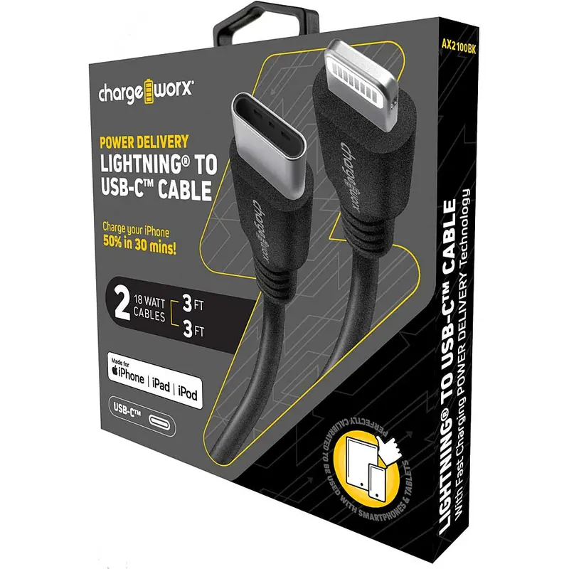 Power Delivery 3Ft Cables Lightning To Ucb-C, 2 Pack, Black 1