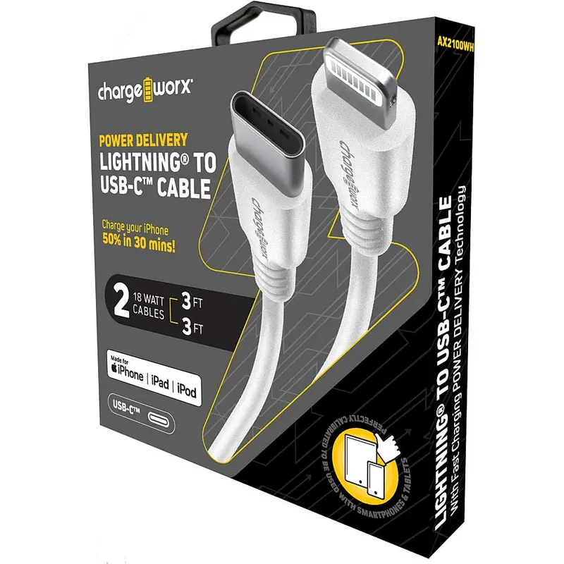 Power Delivery 3Ft Cables Lightning To Ucb-C, 2 Pack, White 1