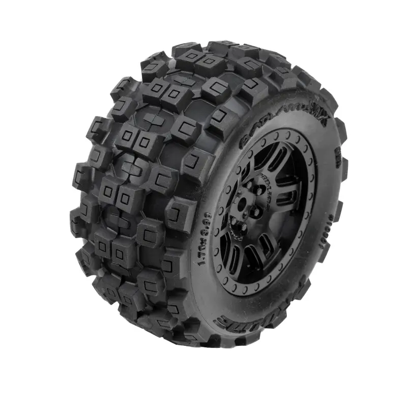 Pro-Line Badlands Front/Rear Tires Mtd 12Mm Black Split Six (2): Arrma Mini Kraton 1
