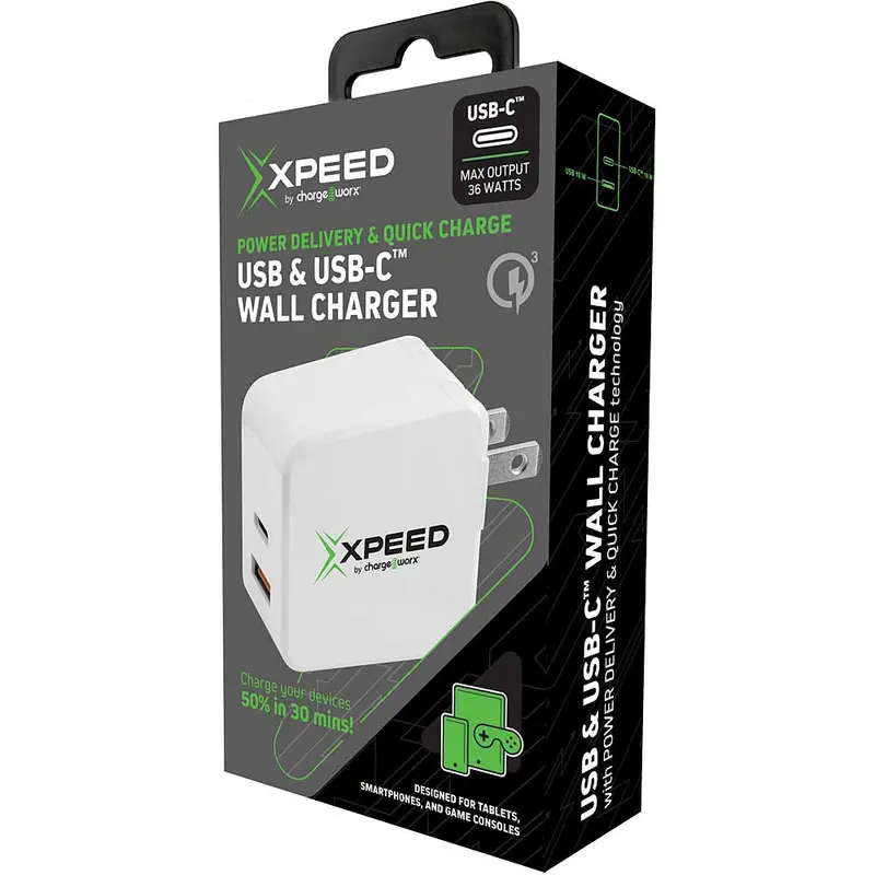 Quick Charge Dual Usb-C & Usb Wall Charger W/Power Delivery 1