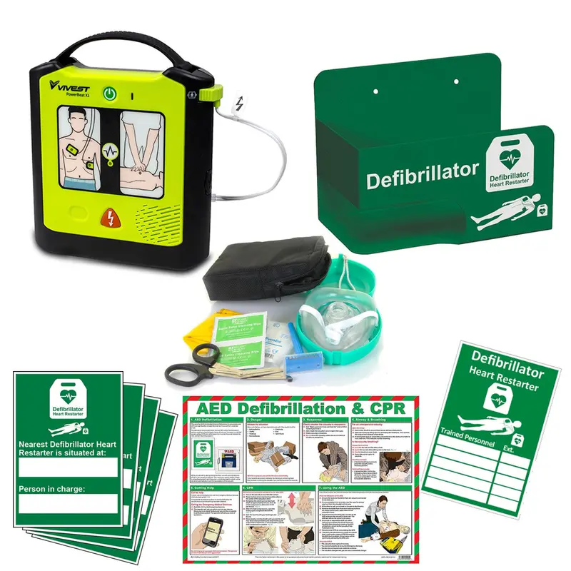 Semi-Automatic Defibrillator Aed Indoor Kit With Wall Bracket, Prep Bag & Signage 1