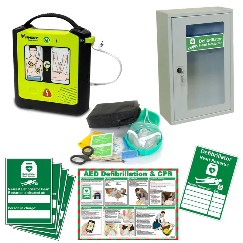 Semi-Automatic Defibrillator Aed Indoor Kit With Wall Cabinet & Key, Prep Bag & Signage 1