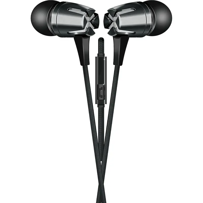 Tangle-Free Fabric Cable Metal Stereo Earbuds, Black 1