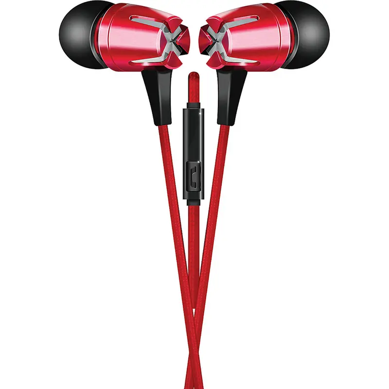 Tangle-Free Fabric Cable Metal Stereo Earbuds, Red 1